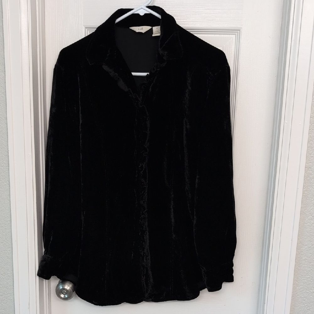 J. Jill Elegant Black Velvet Button Down Shirt